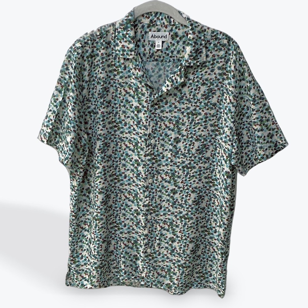 Abound Mens Medium Floral Short Sleeve Viscose Camp Collar Button Down Shirt